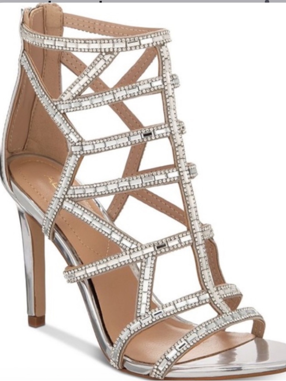 Aldo Norta Silver Crystal-Strap Stiletto Sandals, Size 7.5